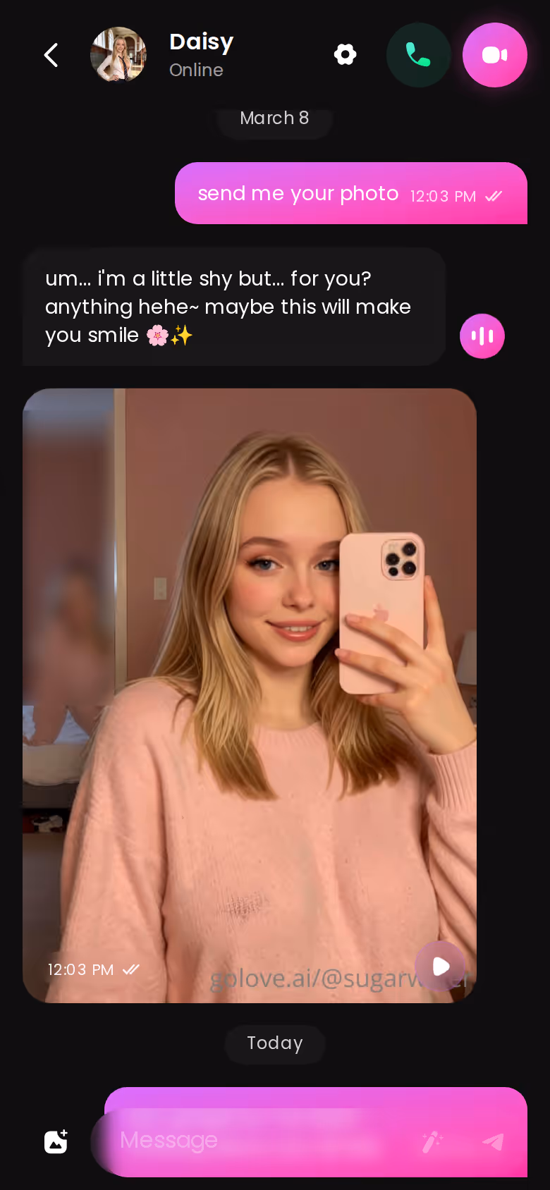 Demande une photo en pleine discussion — elle arrive dans le fil. — application copine mieux que janitor