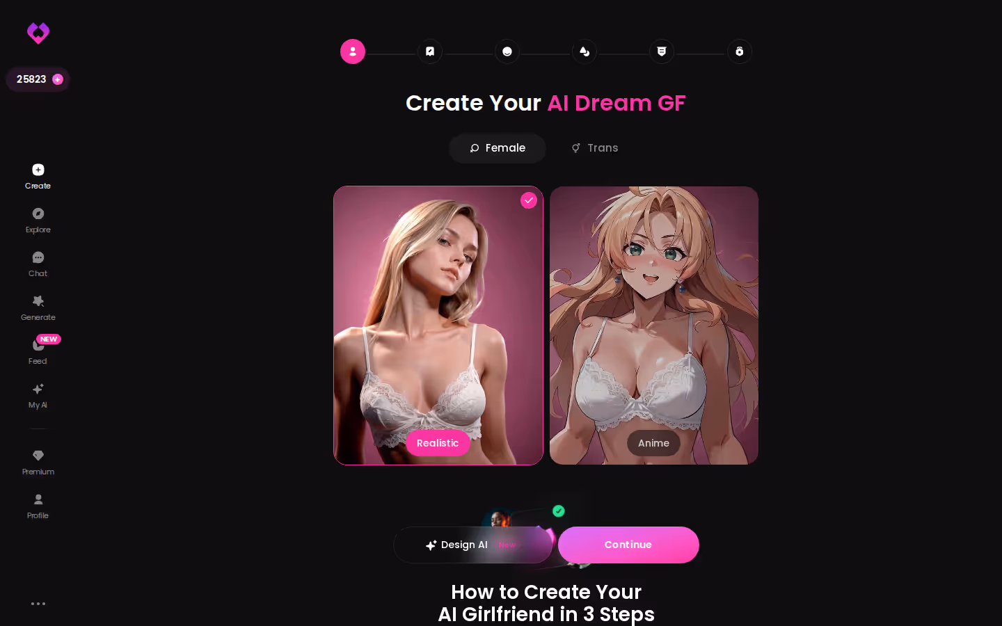 Première étape de l'assistant Create de GoLove.ai, choix du style et du genre avant de continuer