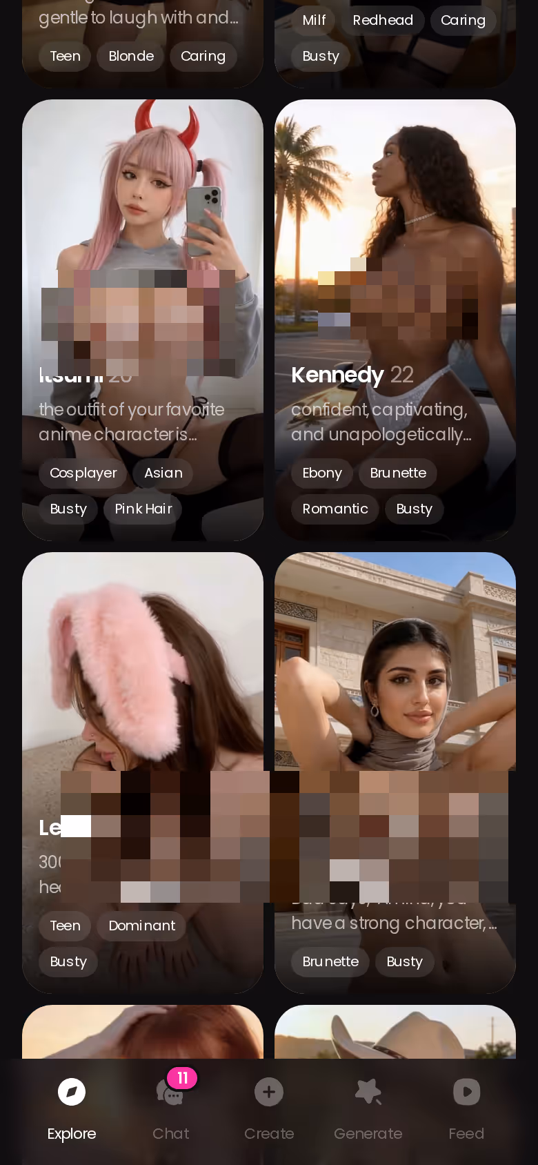 Onglet Explorer de GoLove.ai sur mobile, la discussion démarre au premier tap
